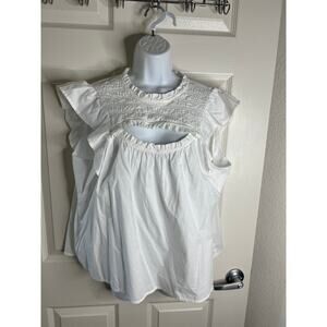 Old Navy Women's Ruffle Short Sleeveless Peek-A-Boo Blouse White ~ Size L